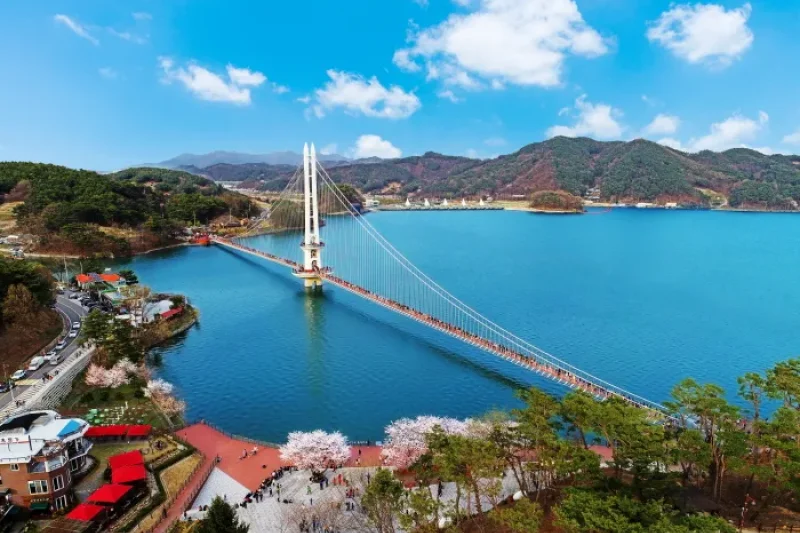 礼唐湖吊桥(音乐喷泉)예당호 출렁다리(음악분수)